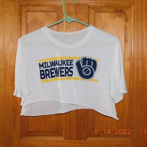 Milwaukee brewers baseball tee crop top graphic shirt re worked lightweight